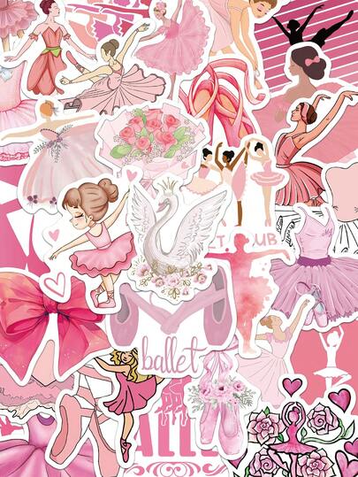 50 Stück rosa Ballett Aufkleber, Cartoon Ballerina Mädchen, kreatives Material für Notizbücher, Handyhüllen, Laptops, Gepäck, Helme, Skateboards, dekorative Aufkleber