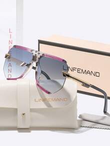 LINFEMAND 个性化大框半框时尚太阳镜，渐变镜片，高端金属镜腿，修饰脸型，夏季必备防晒单品，节日礼物之选。 - 彩色 - 查看 13