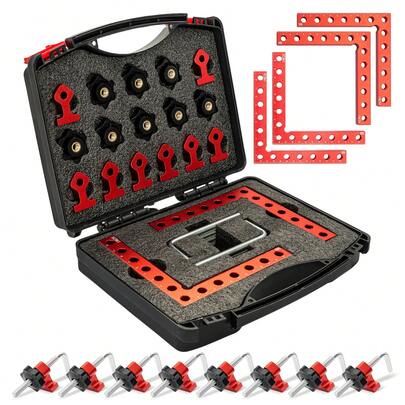 90 Degree Right Angle Positioning Square Clamp Set (2 Pack), 14cm/5.5" Aluminium Alloy Woodworking Corner Clamps For Picture Frames, Cabinets & Drawer Assembly – Red