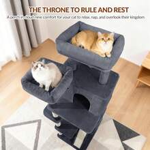 HEXCELEN Cat Tree Tower, 178cm Cat Tree For Indoor Cats, Multi-Level Cat Climbing Frame With Scratching Posts, Scratch Board, 2 Comfy Condos, 2 Perches, Pompoms, Rest Place - 深灰色 - 查看 3