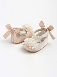 Infant Infant Girls Wedding Dress Shoes Bow Ballet Princess Mary Jane Flats Toddler First Walkers Sneaker Newborn Crib Baptism Shoes - Apricot - View 8