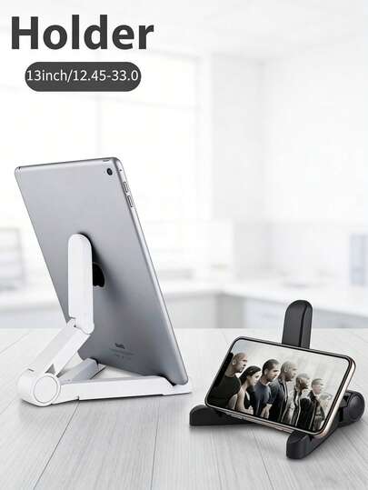 1pc Foldable & Adjustable Tablet & Phone Stand, Suitable For All Smartphones, Kindle E-Readers, Portable Multi-Angle ABS Stand With Non-Slip Base, Single-Hand Control, Water-Resistant, Great For Live Streaming, Video Watching, Online Courses, Office Work And Travel