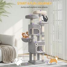 Hzuaneri 159cm Cat Tree For Indoor Cats, Cat Tower, Multi-Level Cats Condo With 8 Scratching Posts, 3 Platforms, 2 Caves, Basket, Sisal Rope, Anti-Tip Kit, Light Grey - Light Grey - View 1