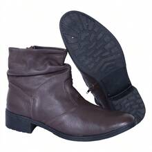 Women's Genuine Leather Boot With 3cm Low Heel And Side Zipper - 咖啡棕 - 查看 4