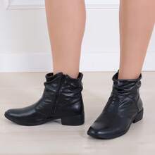 Women's Genuine Leather Boot With 3cm Low Heel And Side Zipper - 黑色 - 查看 5