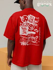 Oversized Streetwear T-Shirt With Urban Skater Graffiti Print REF 3411 FLUXOGEEK - Red - View 9