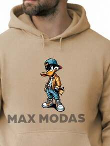 Blusa de Frio Moletom Canguru Pato Boné Streetwear - Bege - Visão 2