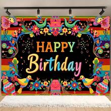1pc Colorful Floral "Happy Birthday" Decoration Banner, Suitable For Outdoor/Indoor Photo Shooting, Graduation Ceremony And Theme Event Photography Backdrop. No Power Required, Creative Decoration Design Gives A Vibrant Impression. - A - View 7