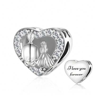 1pc 925 Sterling Silver Couple's Heart-Shaped Bead Pendant Engraved With "I Will Love You Forever", DIY Couple's Wedding Jewelry Gift