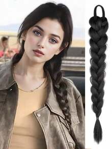 18 Inch Women Synthetic Fiber Ponytail, Including Low Ponytail, Double Ponytail, High Ponytail, Long Twist Braid, Side Single Ponytail, Twist Boxer Braid, Suitable For Daily Wear - Light Brown - View 10