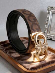 1pc Men's Luxury Casual Belt, Letter Alloy Buckle With High-Quality PU Printed Strap, Suitable For Daily Wear, Office Attire, And Gift Giving - Multicolor - View 5