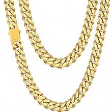 男士不锈钢链项链，银色/黑色/14K镀金，长度可选：18英寸、20英寸、22英寸 - 彩色 - 查看 11