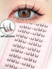 60pcs C-Curl Fluffy Cat Fairy False Eyelashes, Soft Natural Look Eyelashes, Glue-Free Design, Cute Cartoon Segmented False Eyelashes, Suitable For Beginners, Eyelash Clusters, Individual Lashes, False Eyelashes, Faux Lashes - C - View 4