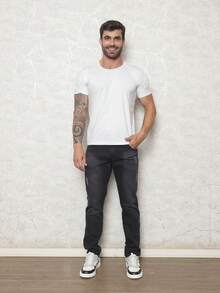 Men's Premium Slim-Fit Stretch Lycra Spandex Jeans - 黑與白 - 查看 5