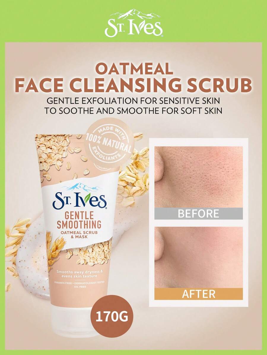 [170g] Exfoliant cu ovăz St. Ives | Formulă delicată, piele hrănitoare | Marca de exfoliante numărul 1, oferă un tratament SPA delicat pentru corp și față | Fără ulei, testat dermatologic | Particule exfoliante 100% naturale, îndepărtează ușor asperitățile pentru o strălucire radiantă - FULGI DE OVĂZ - Vizualizare 1