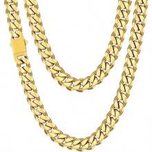 男士不锈钢链项链，银色/黑色/14K镀金，长度可选：18英寸、20英寸、22英寸 - 彩色 - 查看 12