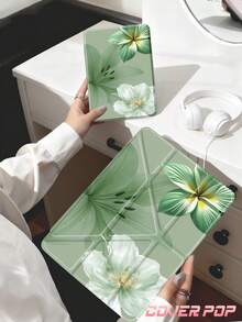 绿百合樱花图案平板电脑保护套，兼容苹果Air 11英寸M3（2025款）/M2（2024款）、Air第五代（2022款）、（A16）11英寸第十一代（2025款），也兼容三星Galaxy Tab平板电脑和Kindle Paperwhite第十二代（2024款）。透明背壳，时尚图案保护套，具备自动休眠/唤醒功能和气囊保护，适合作为礼物或办公用品。 - 彩色 - 查看 8