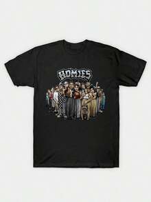 Homies Gangster Cartoon Characters Graphic T-Shirt For Men Men Black Retro Streetwear Tee With Bold Print Regular Fit Round Neck Casual Shirt Machine Washable Fashionable Graphic Print T Shirt Streetstyle Apparel Cartoon Character Design Comfortable Fit Shirt Men Size S-3XL - Black - View 7