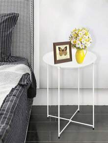 Mesa auxiliar de metal, mesa de centro minimalista moderna, mesa de centro de metal impermeable, mesa auxiliar de sofá, adecuada para sala de estar y dormitorio. - Blanco - Ver 7