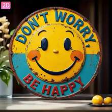 2D 平面 1 件裝「Don't Worry! Be Happy!」牆面藝術標誌，亮黃色笑臉搭配粗體藍色字母，室內/室外激勵禮品，適合辦公室、健身房、學校、心理健康空間與辦公室裝飾 - 多色 - 查看 5