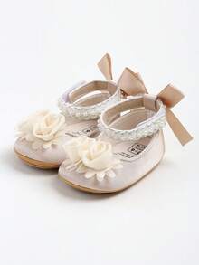 Infant Infant Girls Wedding Dress Shoes Bow Ballet Princess Mary Jane Flats Toddler First Walkers Sneaker Newborn Crib Baptism Shoes - Apricot - View 13