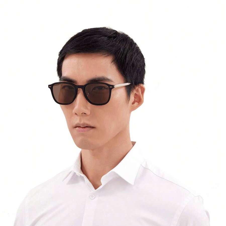 登喜路男士 DU0092S-002 奢华方形时尚眼镜 - 黑色醋酸纤维镜框，棕色镜片，金色锁扣铰链 - 亚洲版型 50 毫米 - 黑色 - 查看 1