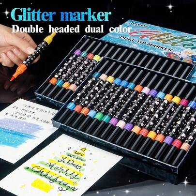 Acrylic Paint Marker Pen Set, Dual-Tip Glitter Pens (1-5mm Soft Tip), 24/48/72/96 Colors Dual-Tip, Quick-Drying Markers Suitable For Rock Painting, Wood, Canvas, Stone, Glass