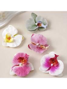 5朵大型3D打印亮面质感蝴蝶兰花头，适用于婚礼和家居装饰、DIY发饰、手工花艺仿真花 - 彩色 - 查看 3