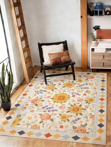 1pc Spring/Summer Large Sunflower Pattern Living Room Carpet, Made Of Soft & Comfortable Plush Material, Easy To Clean, Non-Slip Bottom Design, Suitable For Decorating Halls, Bedrooms, Bathrooms, Kitchens, Dining Rooms, Offices, And Holiday Celebrations - Multicolor - View 7