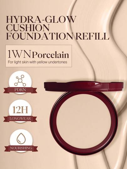  JOOCYEE HYDRA-GLOW CUSHION FOUNDATION, Adecuado para piel seca, hidratante, sin manchas, resistente al sudor, de larga duración, con efecto de cobertura, cojín burdeos, hidratante, adecuado para otoño/invierno, Día de San Valentín