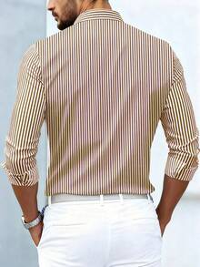 Áo sơ mi dài tay nam kẻ sọc họa tiết hình học, kiểu dáng công sở thường ngày, thiết kế cá tính, đa năng, phù hợp đi làm hàng ngày. - Màu Khaki - Xem 3