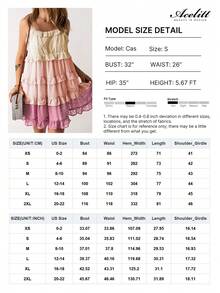 Acelitt Vestido de tirantes con volantes en capas, con bloques de color degradado y lunares suizos - Rosa - Ver 4