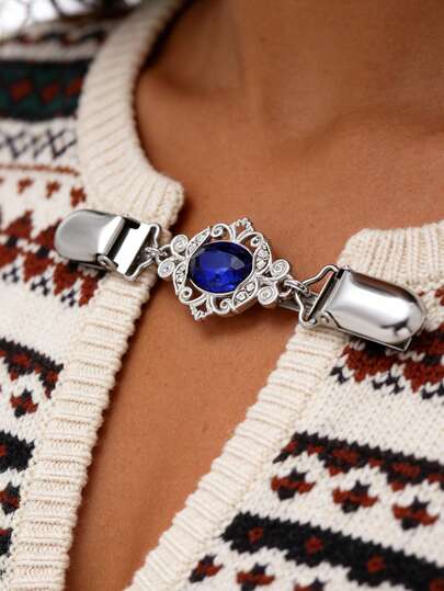 1 pieza Broche de clip de cintura con incrustaciones de flores de diamante de imitación para ajustar la parte trasera de chaquetas, vestidos y suéteres vintage para mujer y niña