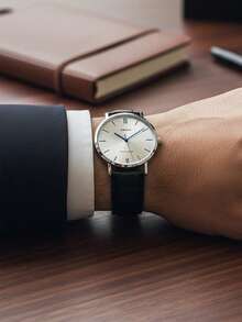 Casio Reloj analógico para hombres con esfera plateada minimalista y correa de cuero negro MTP-VT01L-7B1 - Blanco - Ver 3