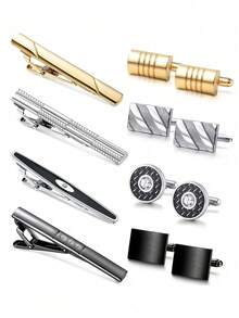 Tie Clip Cufflinks For Men Necktie Tie Bar Clips Business Shirts Tuxedo Wedding Gift - Multicolor - View 3