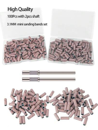 100pcs Sanding Bands Set Suitable For Nail Drill, Includes 2 Clamp Heads, 3.1mm Mini Sanding Bands For Nail Drill, Suitable For Acrylic Nails, Gel Manicure And Foot Care