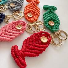 手工编织时尚创意鱼形钥匙扣棉绳简约吊坠包包配饰汽车挂件手机挂饰 - 彩色 - 查看 9