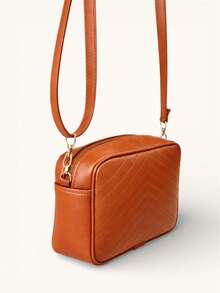 Premium Compact Camera Crossbody Bag With Adjustable Strap - Caramel In V - View 5