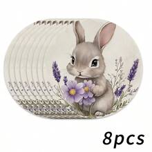 Jogo de 4 jogos americanos com tema de Páscoa, estampa minimalista de coelho com detalhes florais, perfeitos para festas, decoração de feriados e para a Páscoa. Tamanho: 38 x 38 cm. Ideal para decoração de casa, mesas festivas e estilo rústico. Material lavável. Uma ótima opção de presente. - Multicolorido - Ver 19