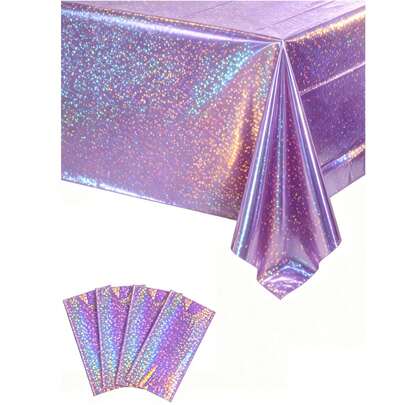 1pc Laser Purple Disposable Tablecloth, 137*274cm Shiny Rainbow Color Tablecloth, Suitable For Birthday, Wedding Party Decoration, Baby Shower, Foil Tablecloth, Can Be Used For Party, Birthday Decoration, Party Background Decoration, Bridal Shower Decoration
