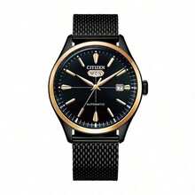 CITIZEN Präzisions-Business-Retro-Zifferblatt-Datumsanzeige Mechanisches Uhrwerk Edelstahlarmband Herren Uhr, Schwarzes Zifferblatt NH8396-82EB - Schwarz - Übersicht 1