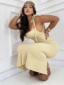 Women's Multi-Tie Dress With Open Back, Long, Butt-Lifting Effect - Amarillo claro - Ver 2