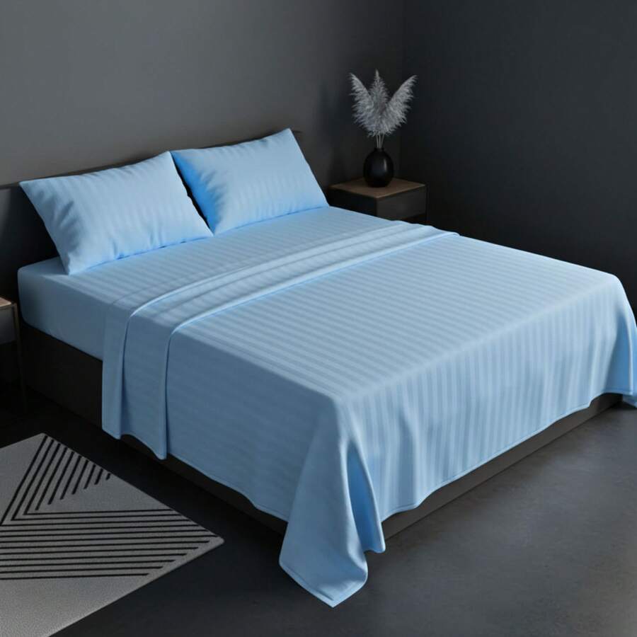 Juego de Sabanas para Cama, Sabana Bajera, Sabana Plana y Funda de Almohada, Cajon Amplio, 2800 Hilos, Premium, Tamaño Individual Matrimonial Queen King - Azul Cielo - Ver 1