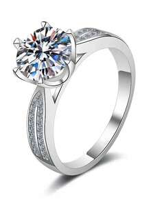 1pc 925 Sterling Silver 3 Carat Round Moissanite Ring, Exquisite Luxury Jewelry Engagement/Wedding Ring With GRA Certificate And Gift Box - 3CT One Piece - View 2