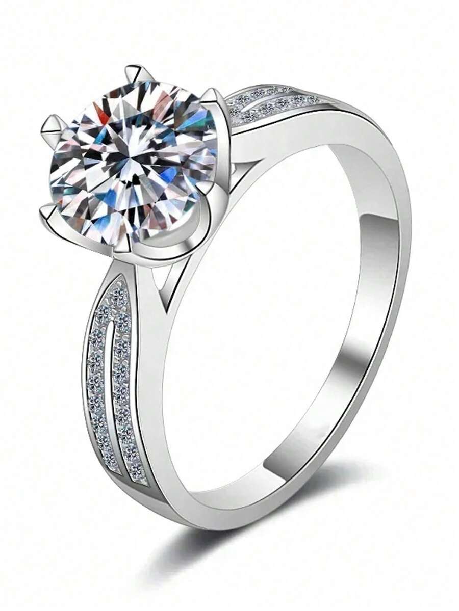 1pc 925 Sterling Silver 3 Carat Round Moissanite Ring, Exquisite Luxury Jewelry Engagement/Wedding Ring With GRA Certificate And Gift Box