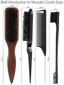 Bộ 4 lược chải râu bằng gỗ unisex - Không mùi hương, lược chải tóc chuyên nghiệp, phù hợp cho cả tóc thô và tóc mềm, lược tỉa và làm sạch tóc sau khi cắt, dụng cụ tỉa tóc mượt mà, vật dụng cần thiết cho mùa tựu trường, bộ 4 phụ kiện tóc nữ, vật dụng cần thiết khi đi du lịch, tạo kiểu tóc, cắt tóc, lược chải tóc, lược tạo kiểu tóc Pompadour. - Cọ gỗ sồi - Xem 2