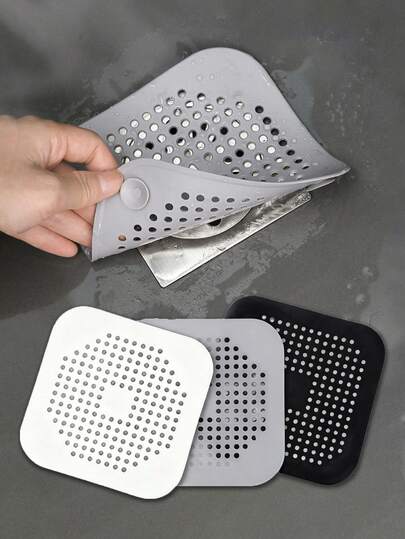 1/3/5pcs Silicone Sink Strainer, Shower Hair Catcher, Kitchen & Bathroom Accessories With Suction Cup Drain Cover (Press Down When Wet For Better Effect), Prevent Clogging And Odor, Suitable For Bathroom, Bathtub And Kitchen Sink, Bathroom Tool