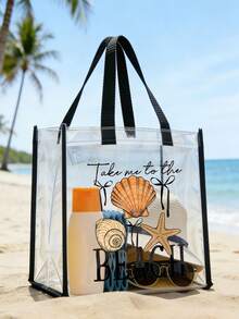 新款“带我去海滩”防水透明PVC手提袋，化妆包，购物袋，果冻袋，礼品袋，透明单肩手提袋，派对包，婚礼生日派对礼品袋，手工手提袋，派对礼物，生日装饰品，派对礼物装饰品，婚礼装饰品，派对用品，时尚透明，女士防水透明包，度假 - 彩色 - 查看 1