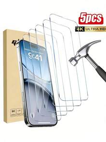 5pcs 9H Hardness Tempered Glass Screen Protector For IPhone 17 Pro Max, Anti-Scratch, Bubble-Free, Compatible With Phone Cases - Clear Screen Protector For IPhone 17 Pro Max 11/12/13/14/15/16/17 Pro Max, Suitable For Phone Cases, Phone Accessories, Valentine's Day Gift - Clear - View 9