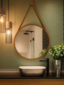 Round Adnet Handle Mirror For Wall Decoration In Living Room, Office, Bathroom, Bedroom - 40x40厘米 - 查看 3